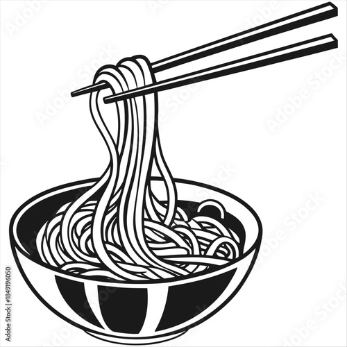 Noodle with chopstick on bowl chopsticks sketch drawing