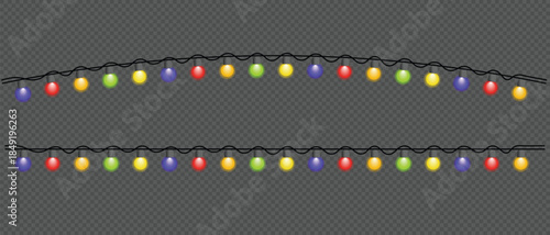 Colorful string lights two strands on transparent background