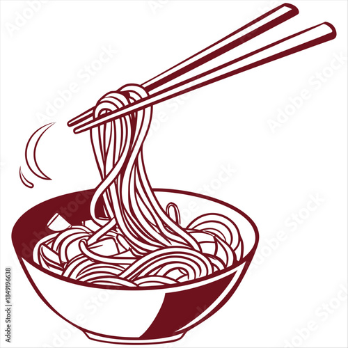 Noodle with chopstick on bowl chopsticks sketch drawing