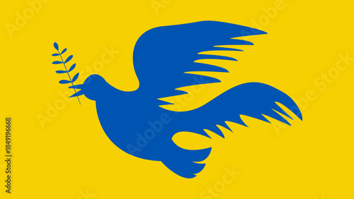 A blue and yellow peace dove silhouette. Peace dove in Ukrainian colors.
