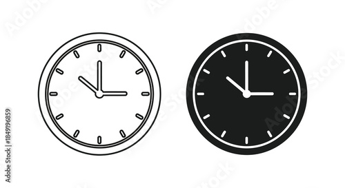 Two analog clocks displaying different times a white outline and dark silhouette