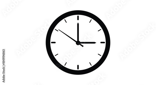 A classic round wall clock displaying ten past ten depicted as a bold silhouette