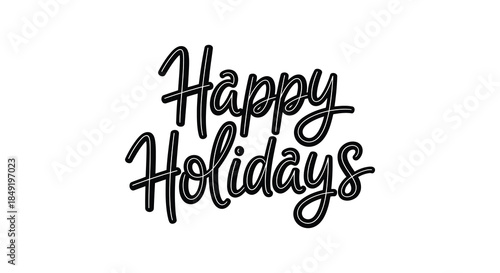 Festive calligraphy displaying the words happy holidays in a bold elegant silhouette