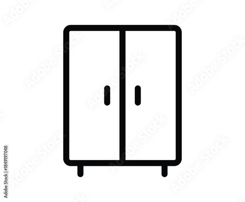 Simple Line Art of Modern Wardrobe Cabinet with Two Doors and Handles