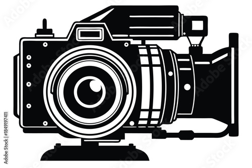 large format camera silhouette line art vector illustration
