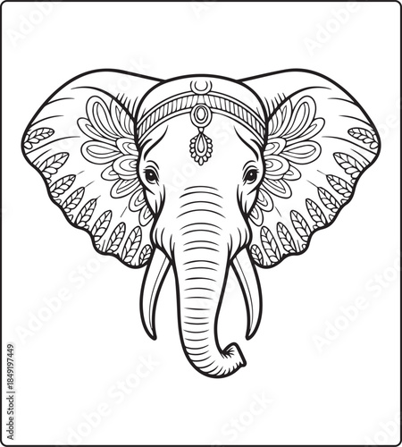 Elephant coloring page for adults with detailed pattern line art vector illustration for relaxation and creative activity book designs