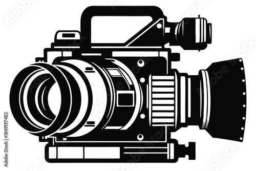 large format camera silhouette line art vector illustration