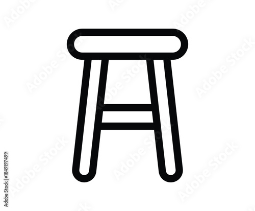 Simple Minimalist Stool Design in Black and White Outline Style