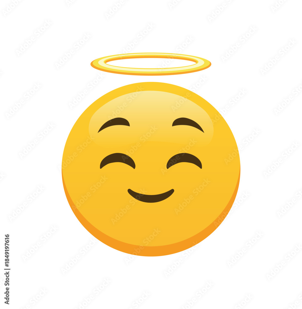 Fototapeta premium Angel Emoji Face Flat Vector