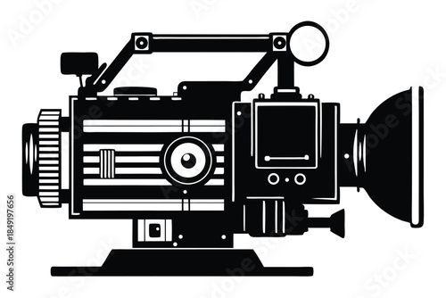 large format camera silhouette line art vector illustration