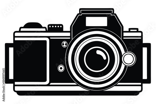 large format camera silhouette line art vector illustration