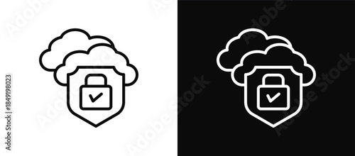 Cloud Security icon set black and white