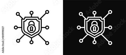 Network Defense icon set black and white