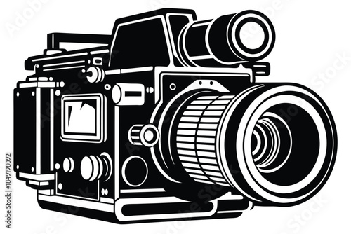 large format camera silhouette line art vector illustration