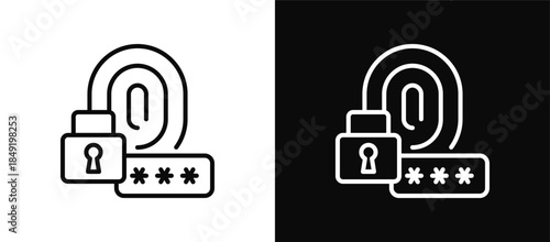 Digital Authentication icon set black and white