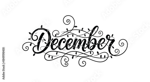Elegant december calligraphy with decorative swirls and flourishes a beautiful seasonal silhouette