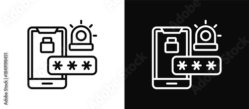 Cyber Incident icon set black and white