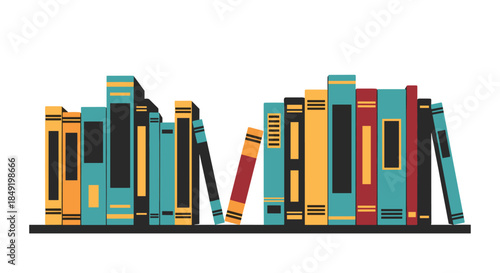 A colorful row of stylized books standing on a shelf, representing a library, education, or love of reading.