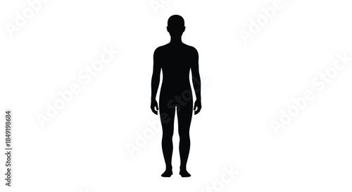 A full body depiction of a human form starkly contrasted against a white background silhouette