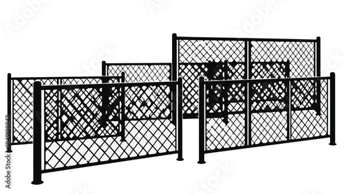Black chain-link fence with gates, metal fencing panels and posts, construction security boundary solution