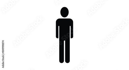 A simple black human figure depiction standing upright against a white background a striking silhouette