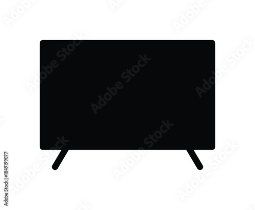Minimalist Black Icon of Television Screen with Stand on White Background