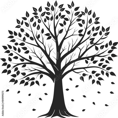 diverse tree silhouettes vector illustration, featuring pine trees, oak trees, and various deciduous and evergreen forest species for landscaping and graphic design.