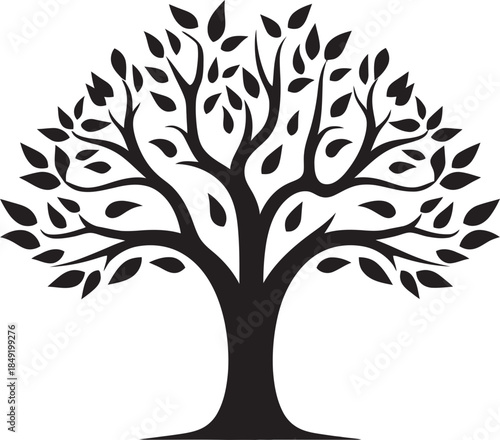 diverse tree silhouettes vector illustration, featuring pine trees, oak trees, and various deciduous and evergreen forest species for landscaping and graphic design.