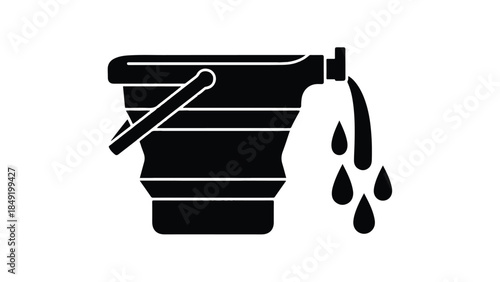 Simple black icon of a bucket with water pouring out