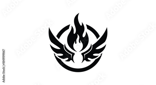 A striking black and white image of a flame design with wing like shapes silhouette