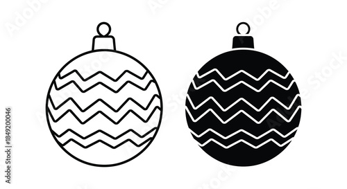 Two decorative christmas ornaments one white and one black shown in a simple clean silhouette