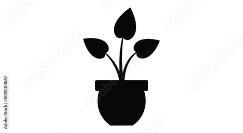 A simple black plant in a pot showcasing a minimalist botanical design silhouette