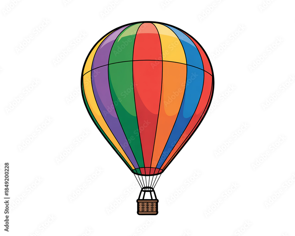 Fototapeta premium Colorful Hot Air Balloon With Wicker Basket rainbow isolated on a transparent background
