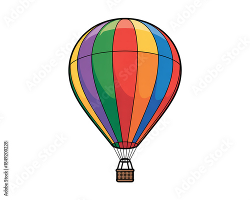Colorful Hot Air Balloon With Wicker Basket rainbow isolated on a transparent background