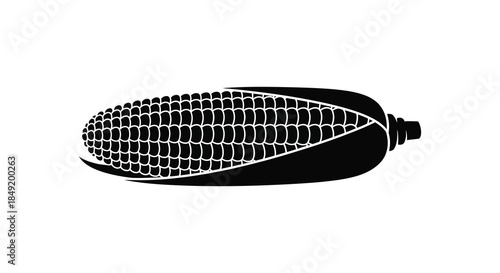 A striking black and white illustration of a corn cob showcasing its natural form silhouette