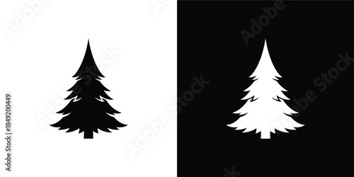 Dense Spruce Tree Silhouette Set, Minimalist Evergreen Pine Icons for Nature and Winter Design