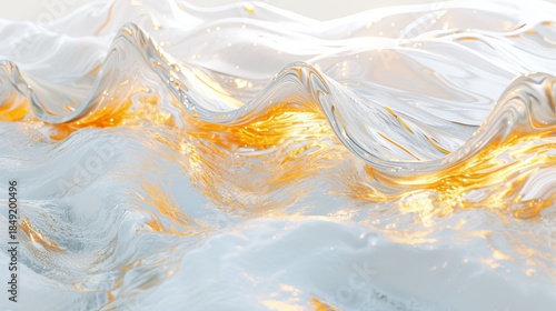 Abstract background of flowing liquid waves with gold and white textures. Luxurious modern art with a fluid marble effect. Elegant 3D rendered wallpaper design