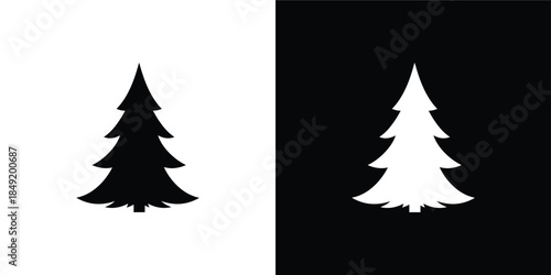 Set of Black and White Pine Tree Silhouettes, Evergreen Fir Icons for Christmas and Nature Design