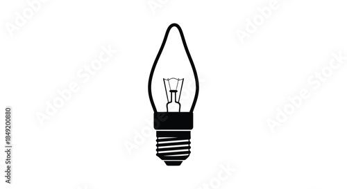 A striking black and white illustration of a vintage light bulb in a silhouette