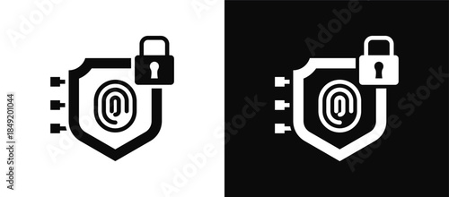 Digital Protection icon set black and white