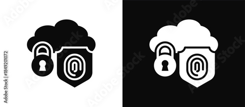Digital Privacy icon set black and white