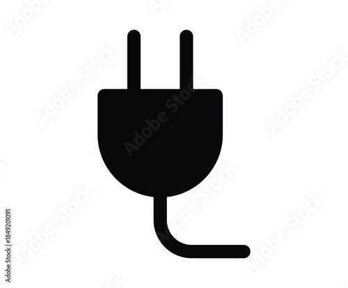 Black Electric Plug Icon with Two Pins and Curved Cable Illustration