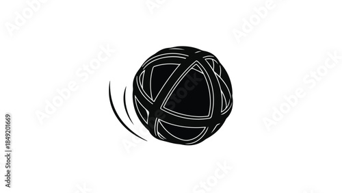 Modern abstract black and white sports ball icon with motion lines on clean white background for design and athletic concepts