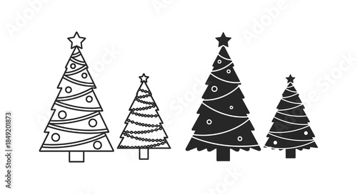 A collection of four christmas trees in varying designs presented as a striking silhouette
