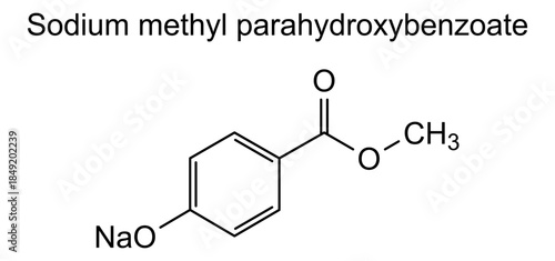 Sodium methyl parahydroxybenzoate, chemical structure of sodium methyl parahydroxybenzoate, drug substance