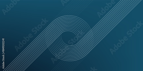 Modern dark blue abstract horizontal banner background with glowing geometric lines. Shiny blue diagonal rounded lines pattern. Futuristic concept. Suit for cover, brochure, presentation