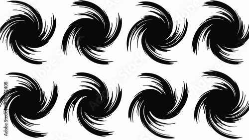 Abstract black swirling brush stroke patterns on white background, modern artistic design elements, creative graphic illustrations