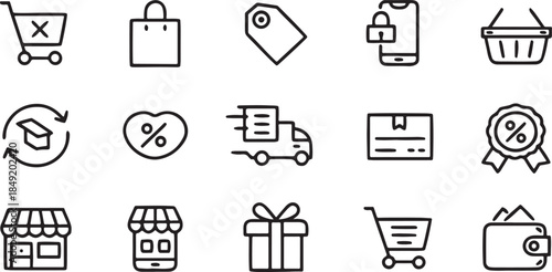 Black and white vector icon set for business web technology and communication design