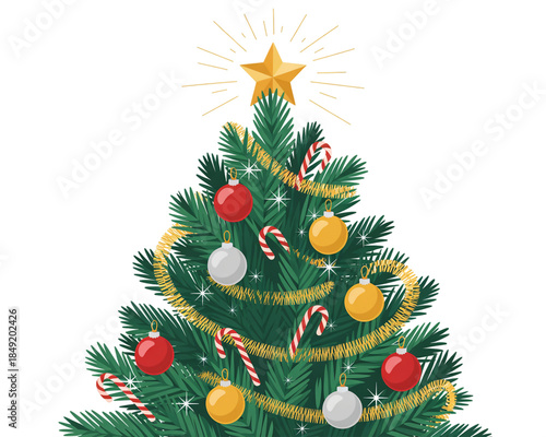 Decorated Christmas Tree with Ornaments graphic image isolated on a transparent background