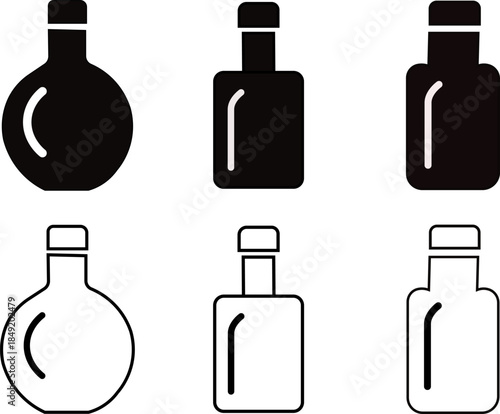 Set of wine bottles with glass vector illustration for bar and beverage design